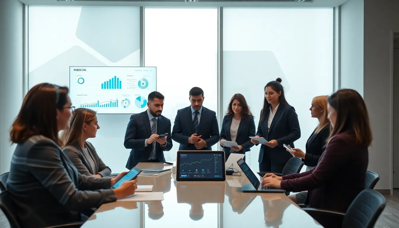 diverse team discussing digital transformation tools in a modern office.